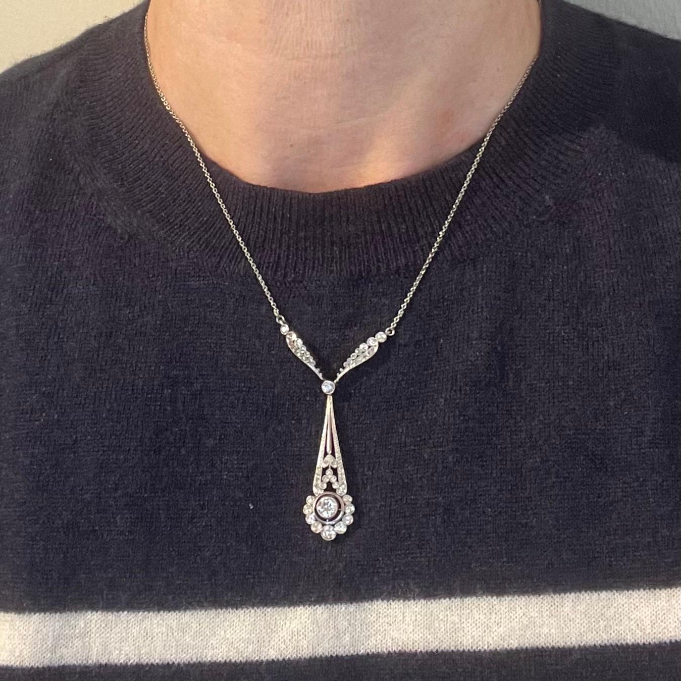 Women's or Men's 18 Karat Gold Platinum Diamond Belle Epoque/Edwardian Necklace For Sale