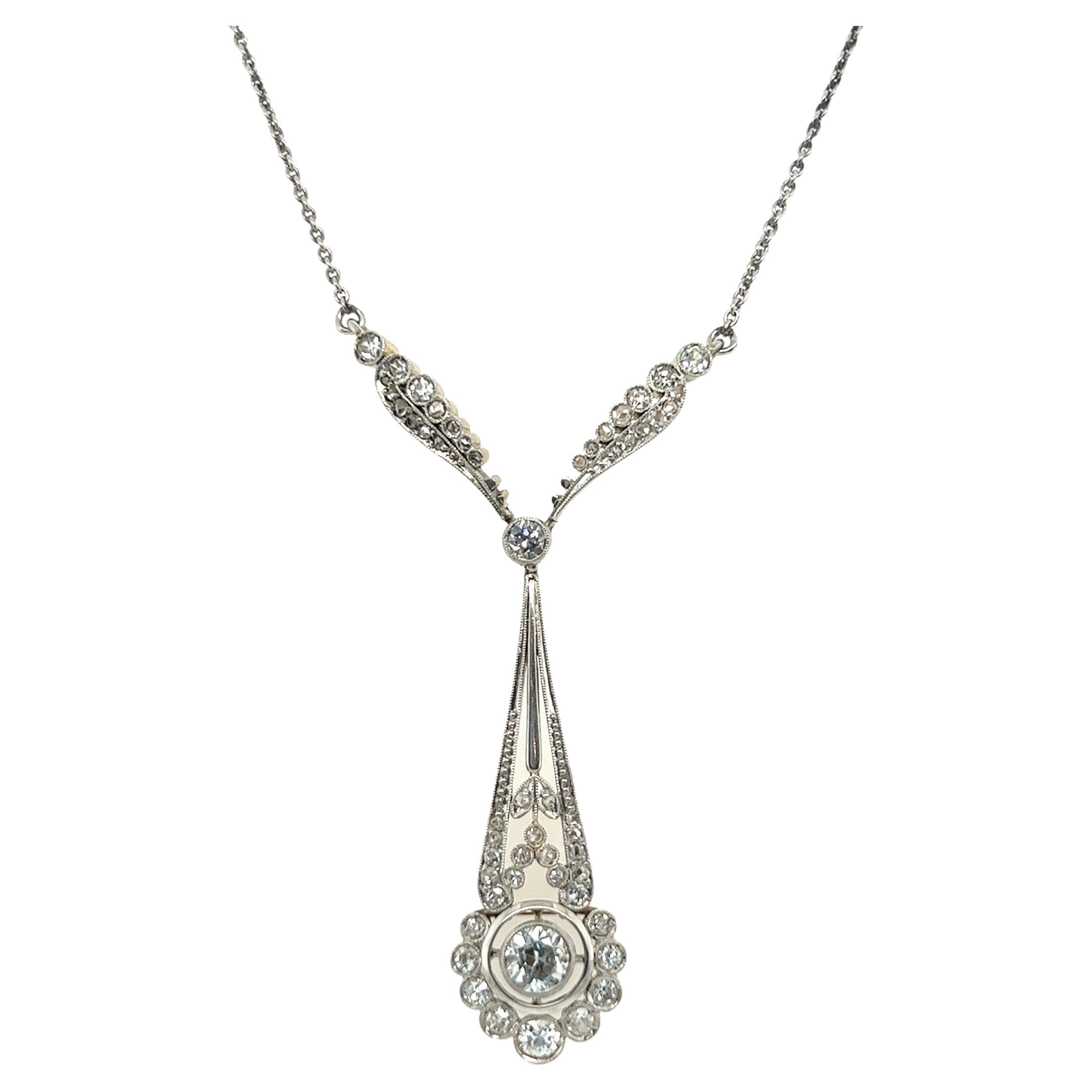 18 Karat Gold Platinum Diamond Belle Epoque/Edwardian Necklace