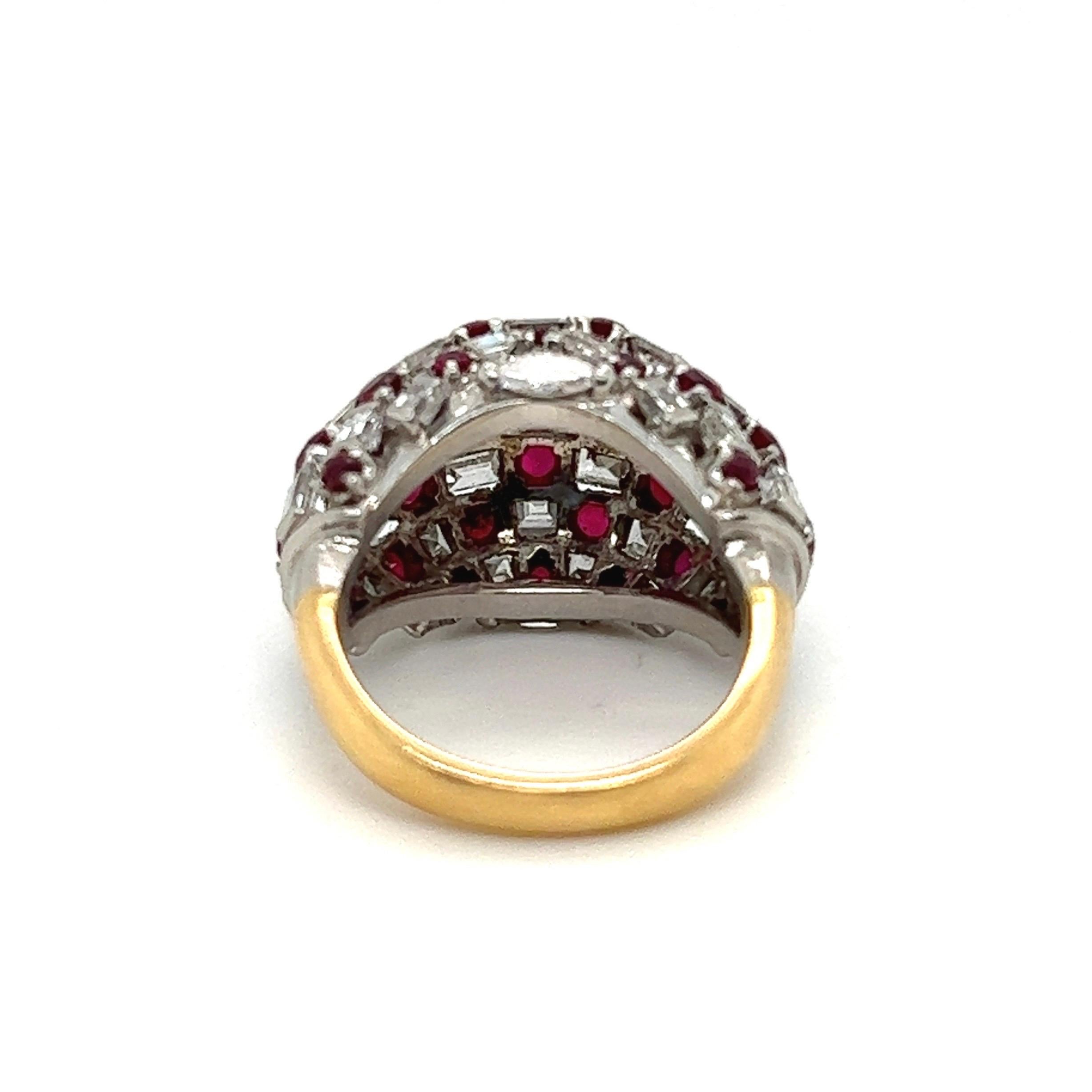 Modern 18 Karat Gold Platinum Diamond Ruby Cocktail Ring For Sale