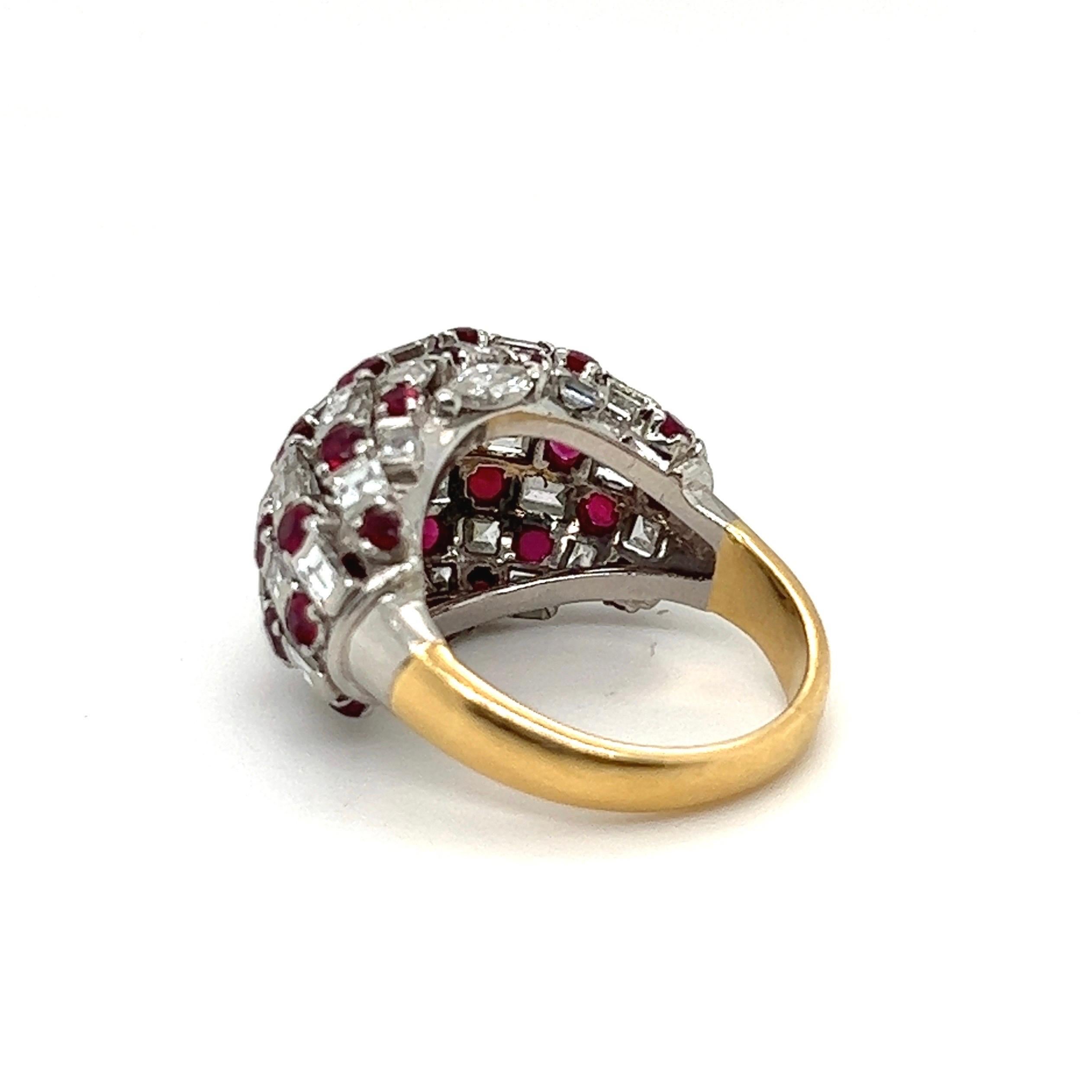 Women's or Men's 18 Karat Gold Platinum Diamond Ruby Cocktail Ring For Sale