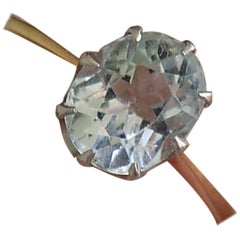 18 Karat Gold Platinum Edwardian Aquamarine Solitaire Ring