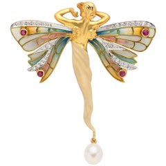 nymphe Plique-à-Jour en or 18 carats par Masriera