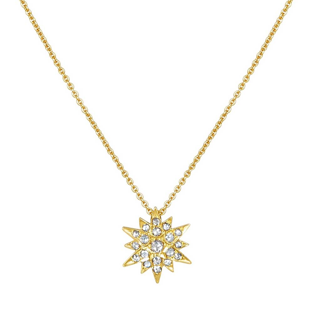 18 Karat Gold spitz zulaufender Stern mit 17 abgestuften Diamanten im Rosenschliff Damen im Angebot