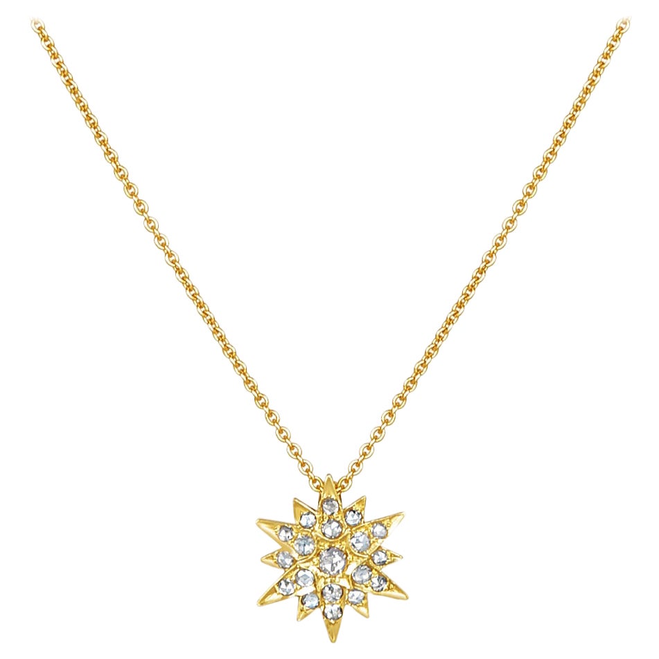18 Karat Gold spitz zulaufender Stern mit 17 abgestuften Diamanten im Rosenschliff im Angebot