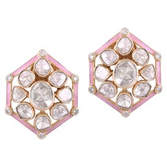 18 Karat Gold Polki White Diamond Studs
