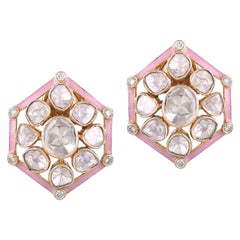 18 Karat Gold Polki White Diamond Studs