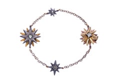 18 Karat Gold Princess Cut Diamond Round Sapphire Constellation Star Bracelet