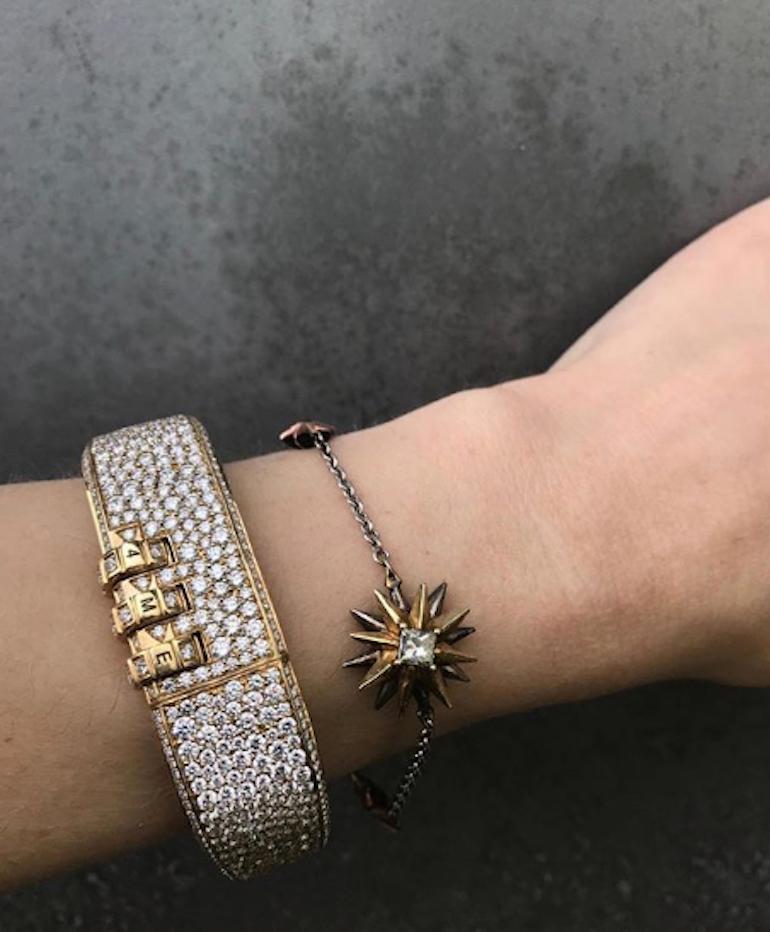 Women's or Men's 18 Karat Gold Princess Cut Diamond Round Sapphire Constellation Star Bracelet  For Sale