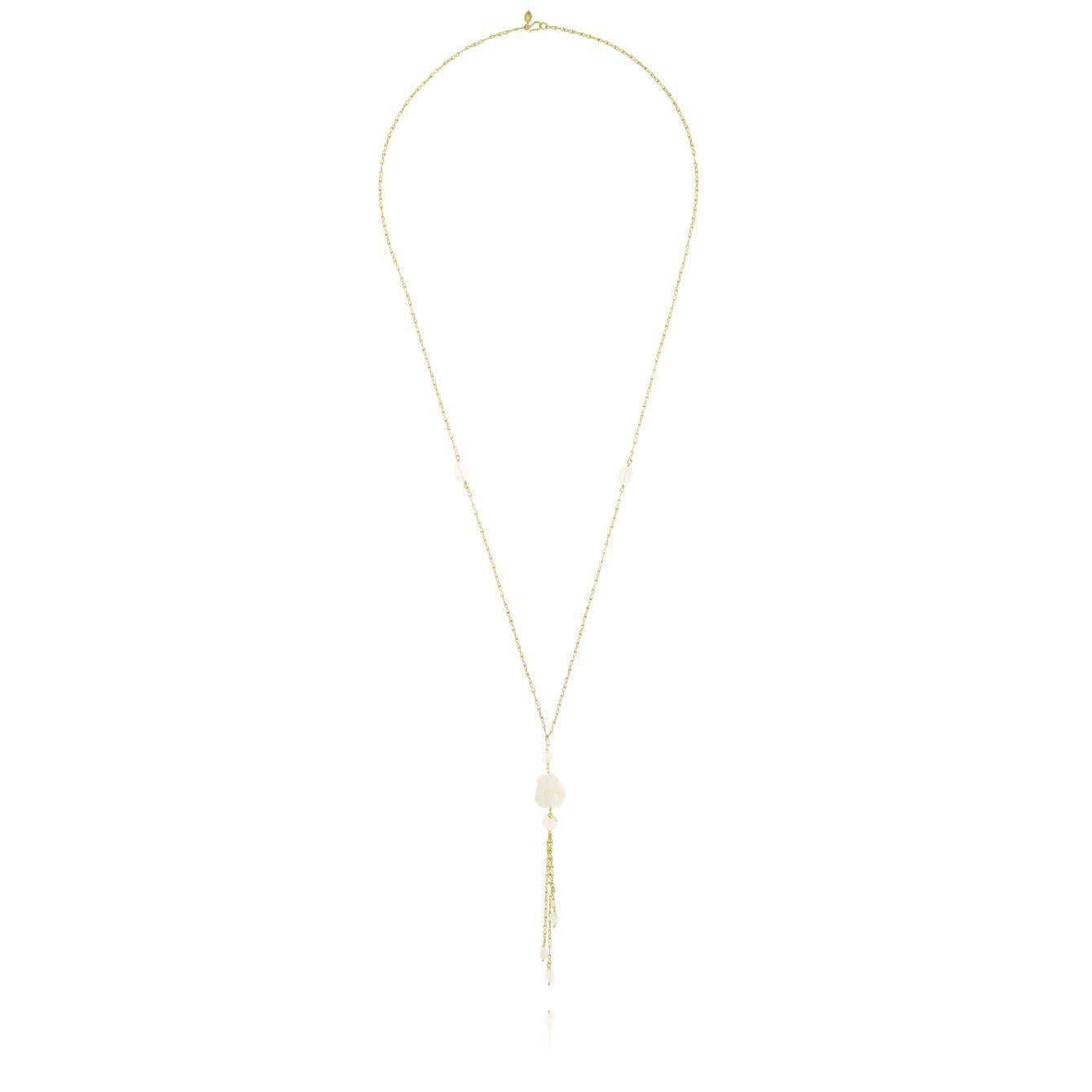 Women's 18 Karat Gold Rainbow Moonstone Tassel Necklace For Sale