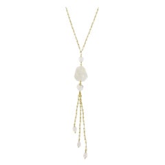 18 Karat Gold Rainbow Moonstone Tassel Necklace