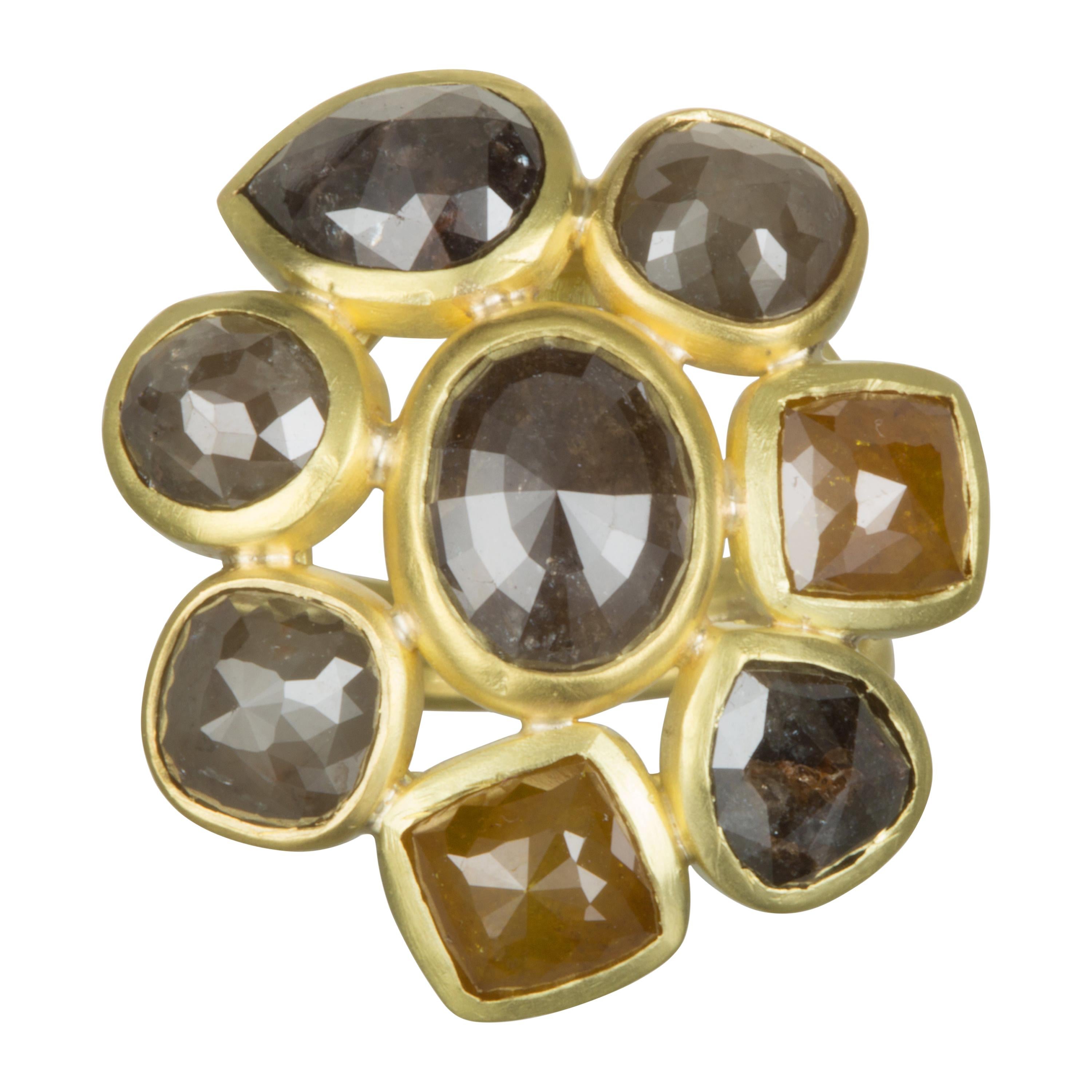 18 Karat Gold Raw Diamond Daisy Ring For Sale