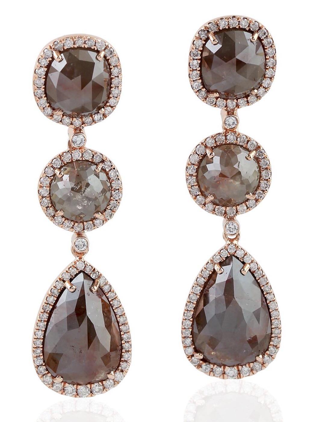Contemporary  16.1 Carat Fancy Diamond 18 Karat Gold Earrings For Sale