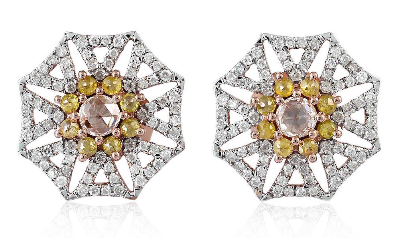 Rose Cut  Rosecut Diamond 18 Karat Gold Stud Earrings For Sale