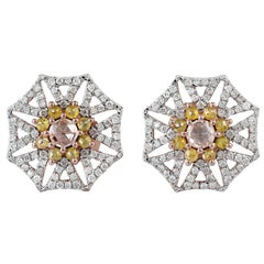  Rosecut Diamond 18 Karat Gold Stud Earrings