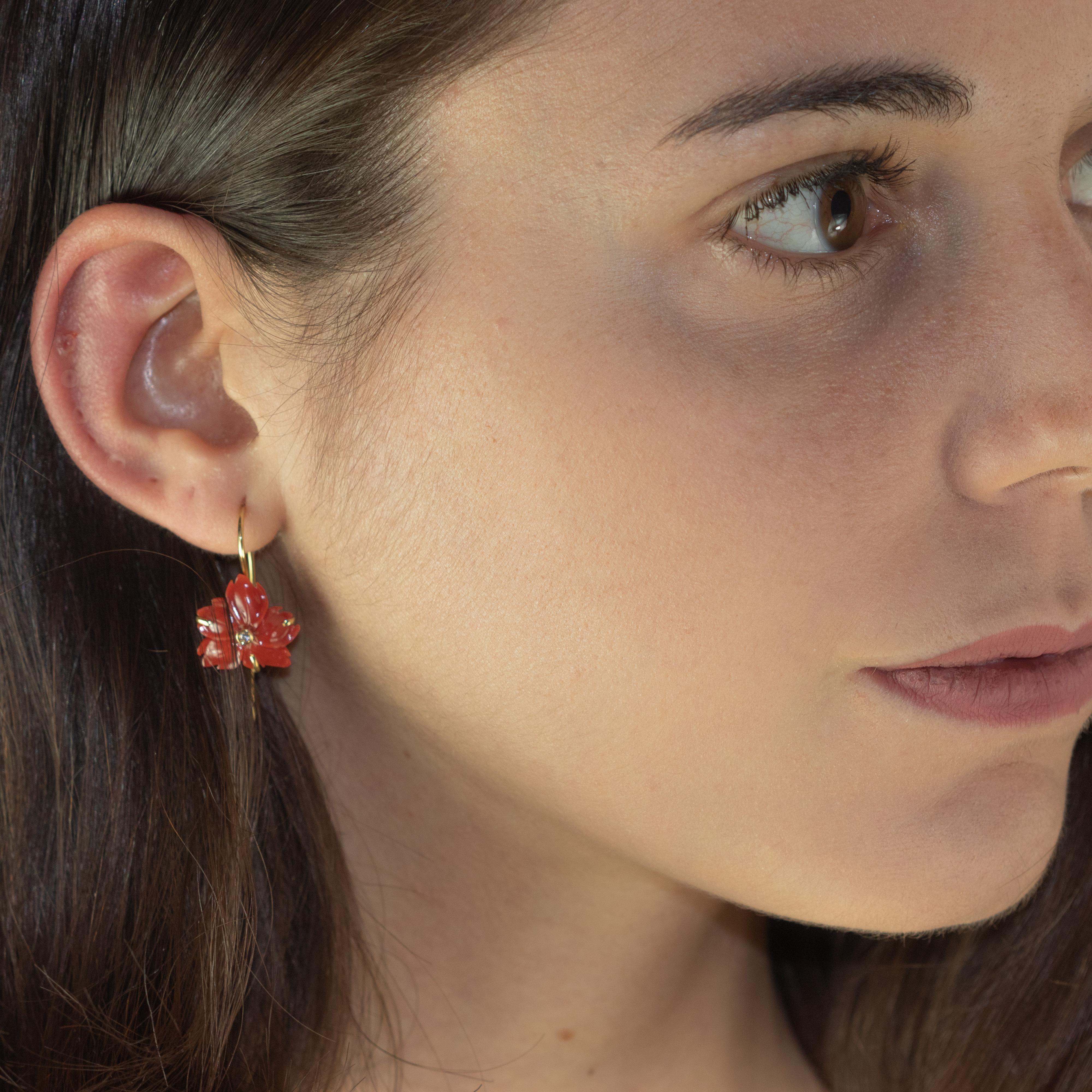 red flower drop earrings