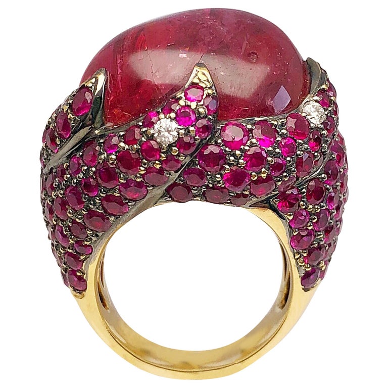 18 Karat Gold Red Spinel and 10.50 Carat Ruby and .41Ct Diamond ...