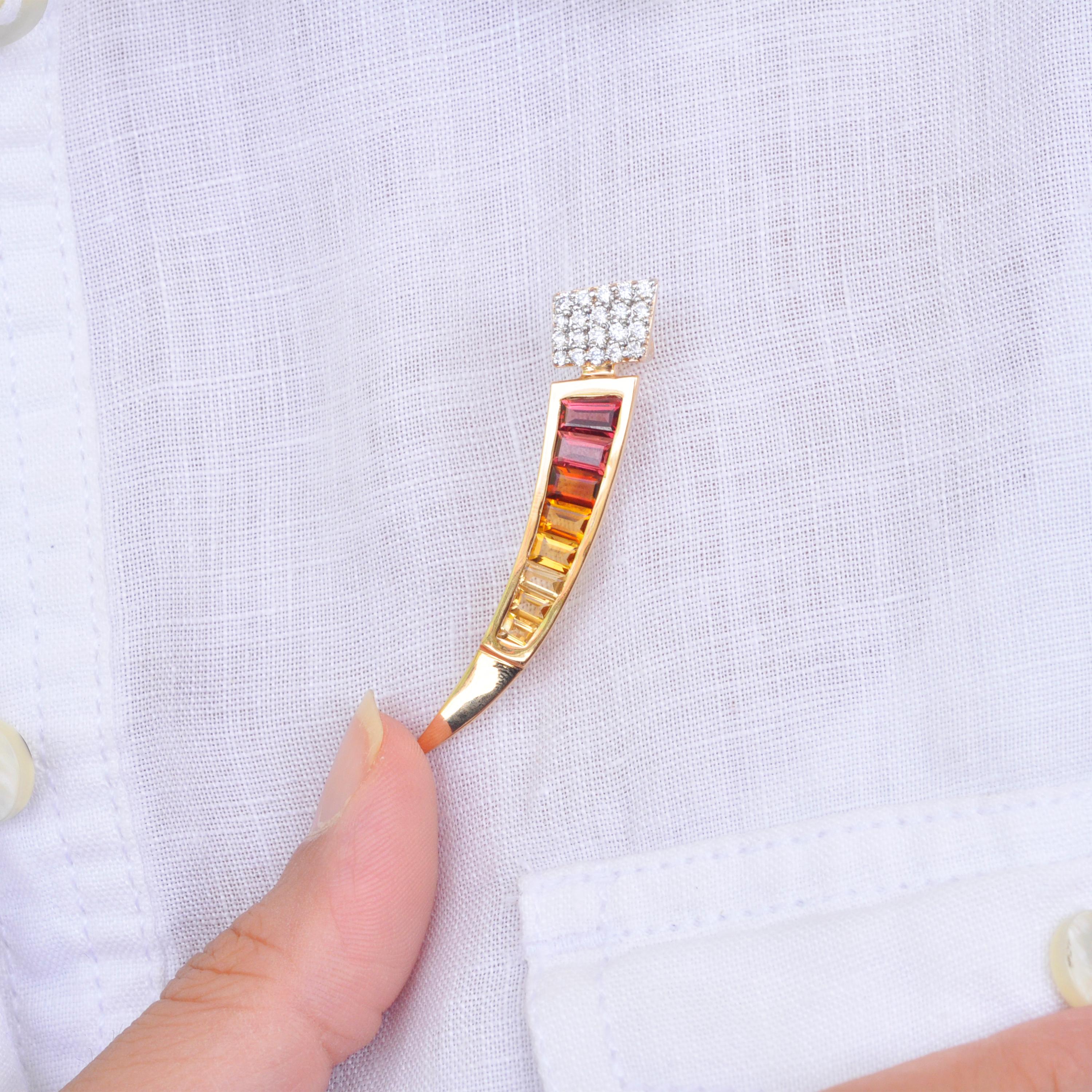 Broche Colgante Oro 18 Kilates Granate Rodolita Citrino Cónico Baguette Diamante en venta 7