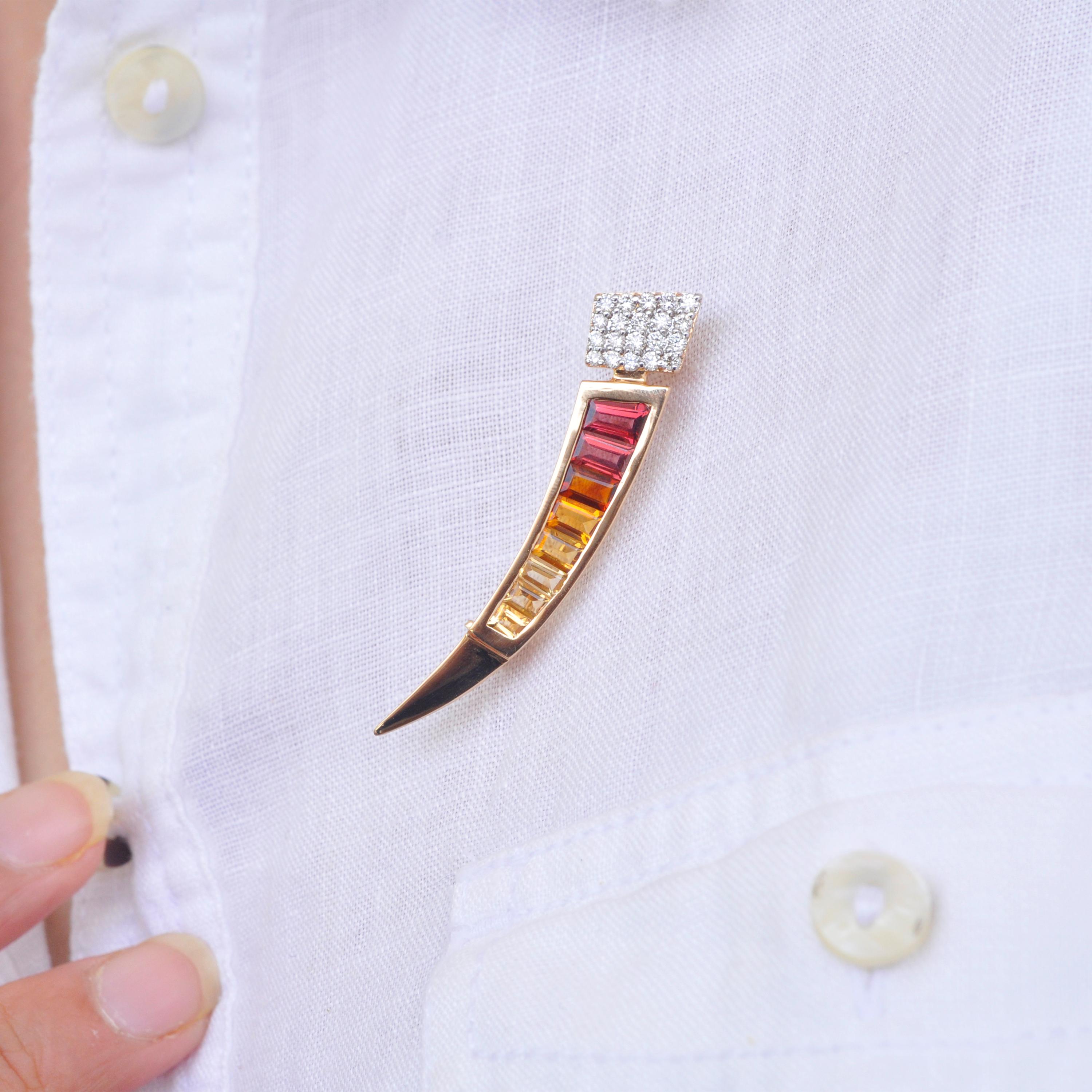 Broche Colgante Oro 18 Kilates Granate Rodolita Citrino Cónico Baguette Diamante en Nuevo estado para la venta en Jaipur, Rajasthan