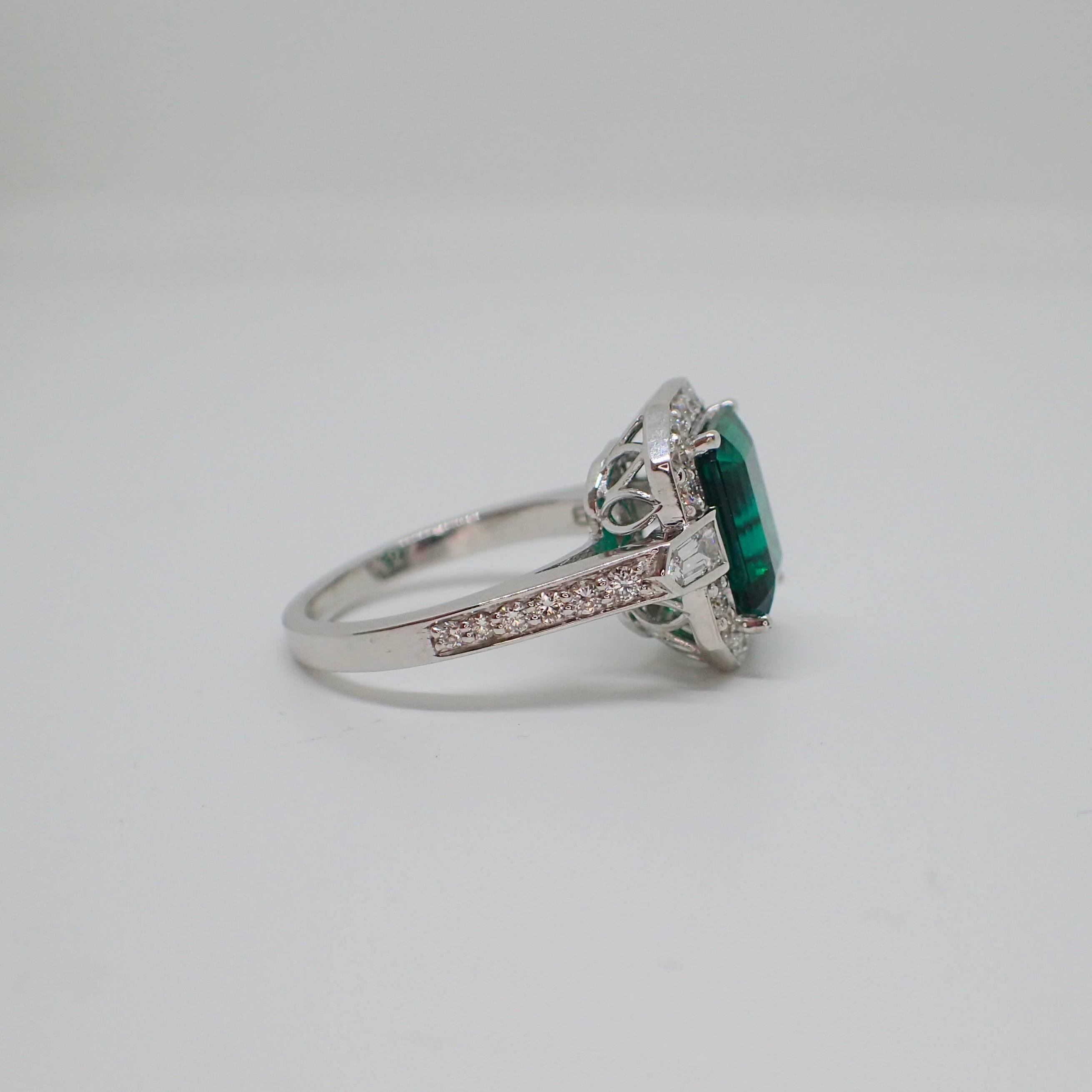 18 Karat Gold Ring 2.83 Carat Chatham-Created Emerald and 0.70 Carat of Diamond 1