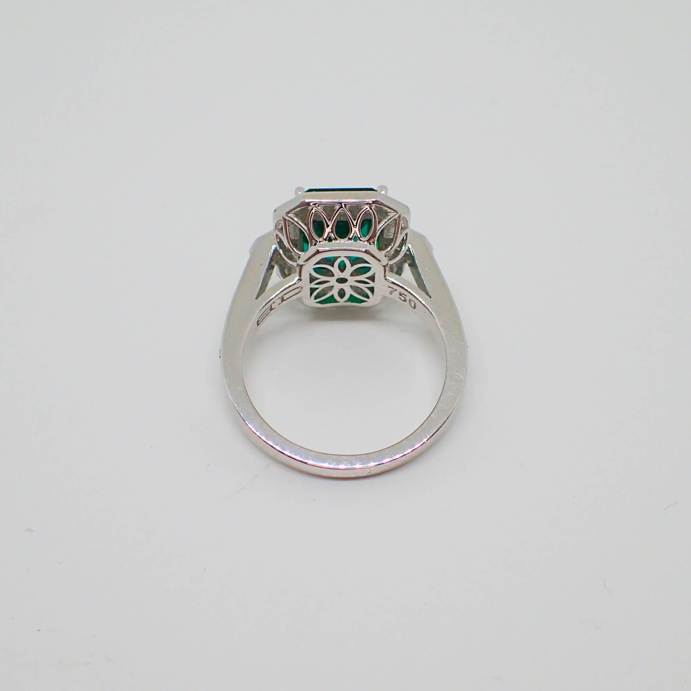 18 Karat Gold Ring 2.83 Carat Chatham-Created Emerald and 0.70 Carat of Diamond 2