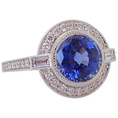 18 Karat Gold Ring, 3.75 Carat Chatham-Created Sapphire, 0.65 Carat of Diamond