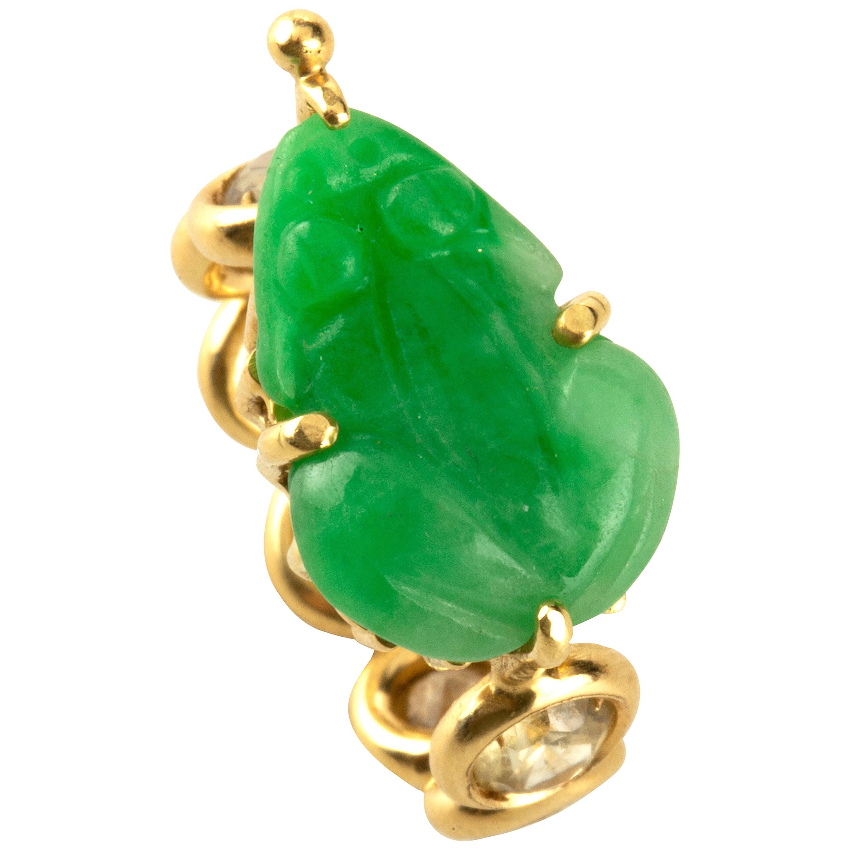 18 Karat Gold Ring Citrine Antiques Carved Frog Jade
