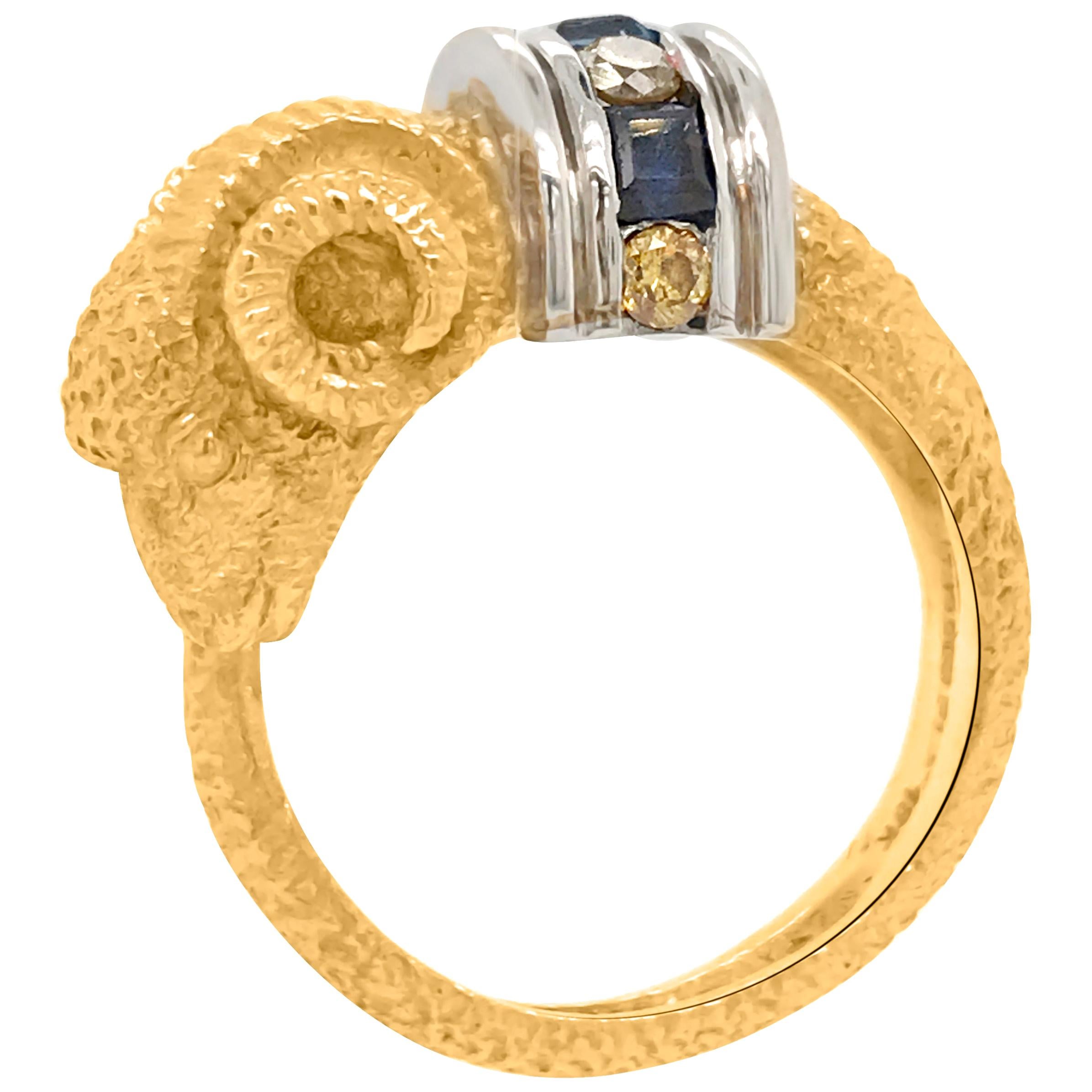 18 Karat Gold Ring Depicting a Ram Head