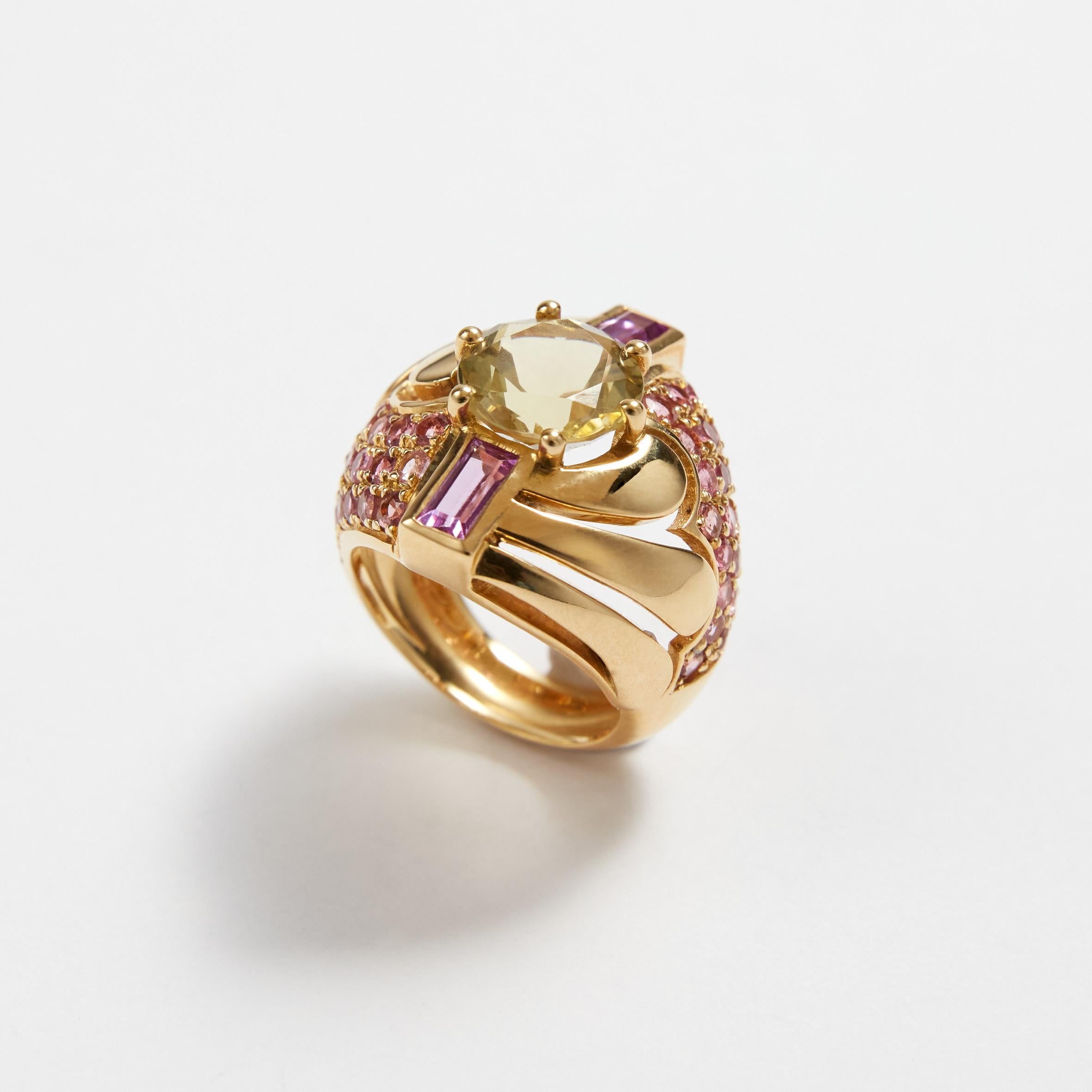 18 Karat Gold Ring Pink Sapphire Kunzite For Sale 4