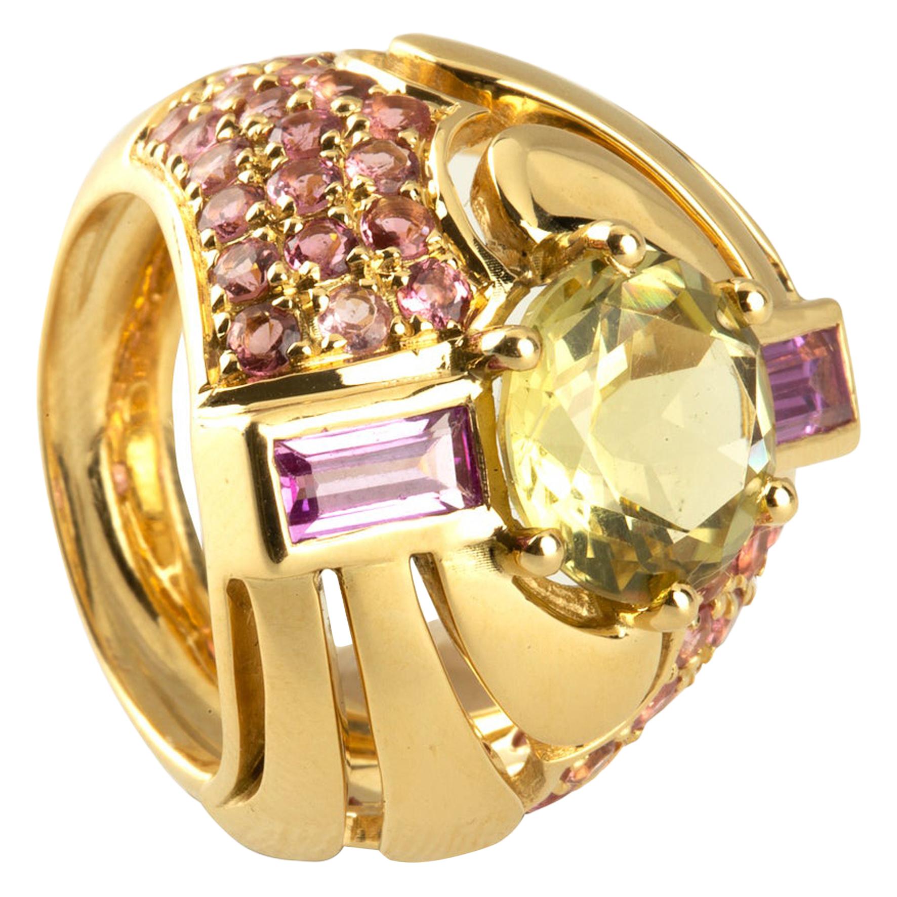 18 Karat Gold Ring Pink Sapphire Kunzite For Sale