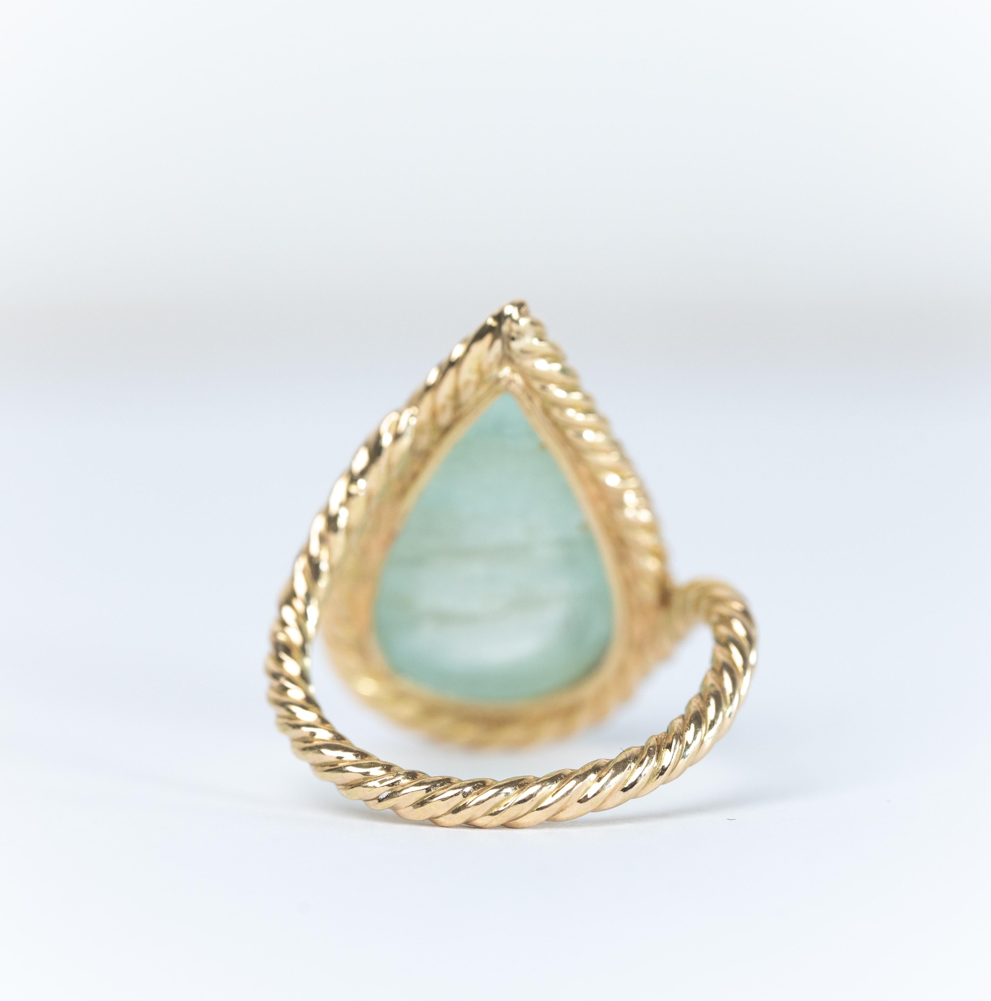 Contemporary 18 Karat Gold Ring with an 14, 08 Carat Aquamarine Cabochon by Marion Jeantet For Sale