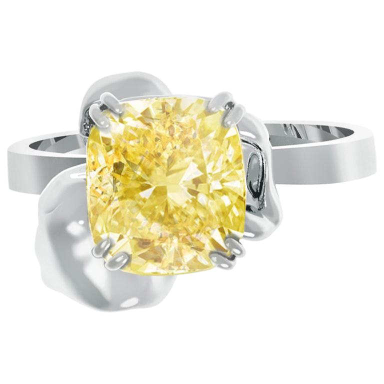 White Gold Ring with GIA Certified One Carat Fancy Light Yellow Diamond