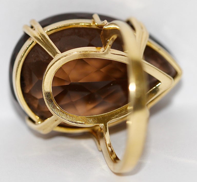 18 Karat Gold Ring with Large, Faceted Smoky Quartz, Topaz in Heart ...