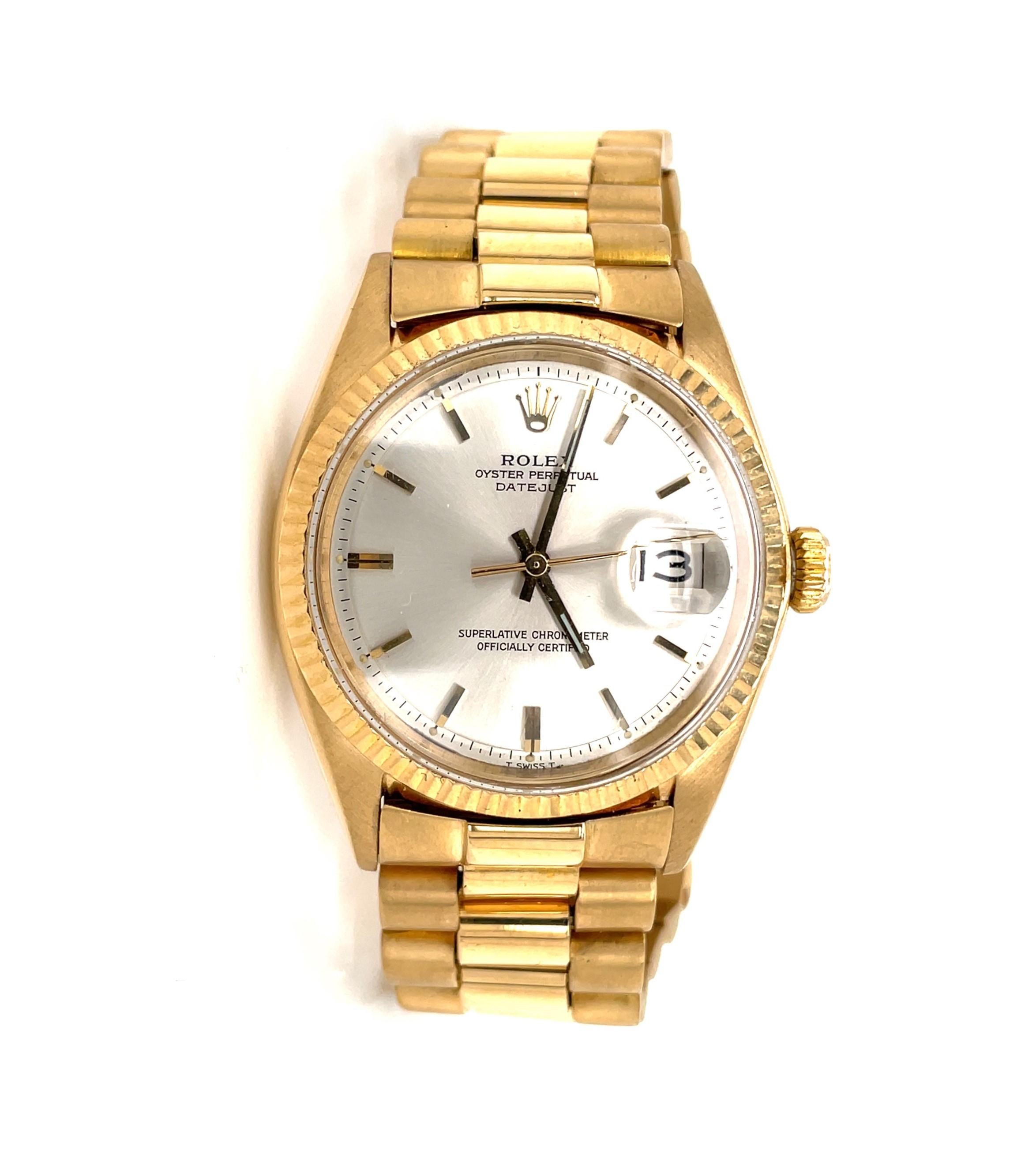 Rolex oro giallo 18 carati President Just Date 1601 Orologio da polso da uomo con bracciale In condizioni buone in vendita a Mount Kisco, NY