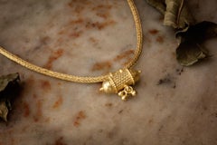 18 Karat Gold Rope Chain with Crafted and Engraved Amulet
