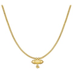 18 Karat Gold Rope Chain with Crafted and Engraved Amulet