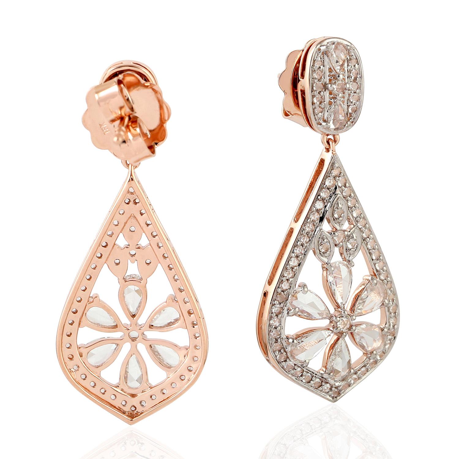 These beautiful drop earrings are handmade in 18-karat gold and set with 2.07 carats of rose cut diamonds. 

FOLLOW  MEGHNA JEWELS storefront to view the latest collection & exclusive pieces.  Meghna Jewels is proudly rated as a Top Seller on