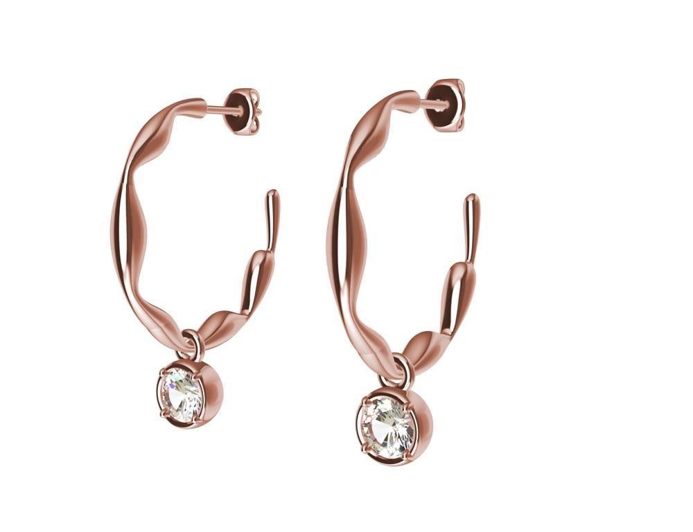 18 Karat Rose Gold Dangle Diamond Seaweed Hoops, Tiffany designer , Thomas Kurilla has created this from his Ocean Series.  Anything for the ocean , the waves, fish, shells or seaweed can become a design element. These earring are from the seaweed I