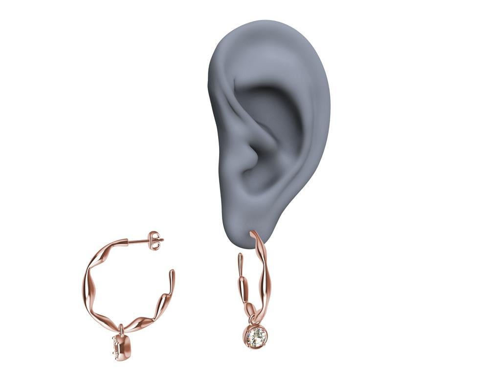 Contemporary 18 Karat Gold Rose Organic Dangle GIA Diamond Earring Hoops For Sale