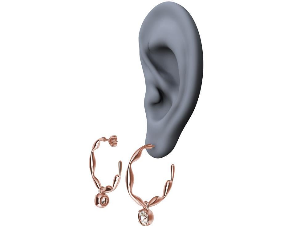 Round Cut 18 Karat Gold Rose Organic Dangle GIA Diamond Earring Hoops For Sale