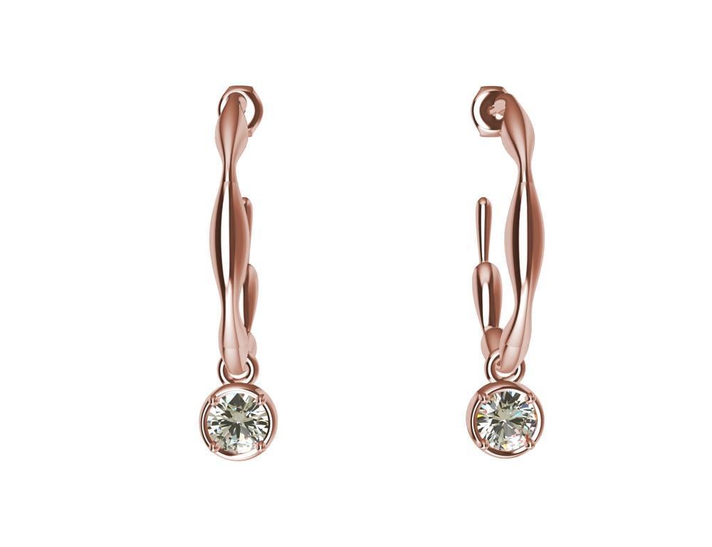 Women's 18 Karat Gold Rose Organic Dangle GIA Diamond Earring Hoops For Sale
