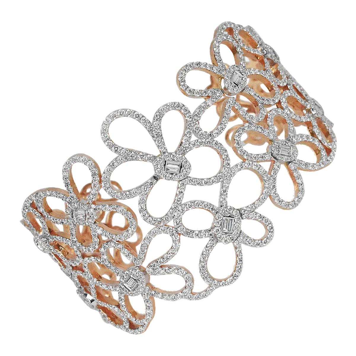 18 Karat Gold Rose Gold Diamonds Pave Fashion Open Cuff Bangle Bracelet For Sale
