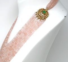 18 Karat Gold Rose Quartz Diamond and Ruby Kundan Necklace