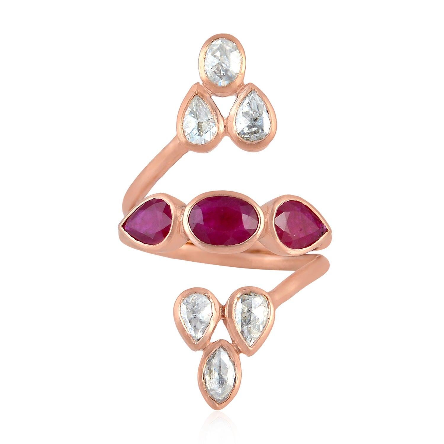 For Sale:  18 Karat Gold Rosecut Diamond Ruby Ring 4