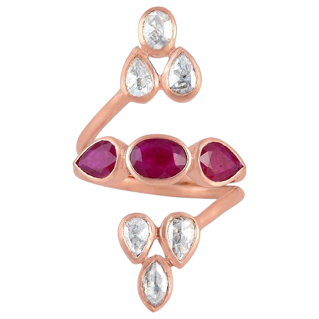 For Sale:  18 Karat Gold Rosecut Diamond Ruby Ring