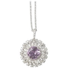 18 Karat Gold Round Natural No Heat Fancy Lavender Sapphire and Diamond Pendant