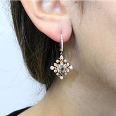 18 Karat Gold Round Peach Morganite Earrings with Diamonds 2/3 Carat