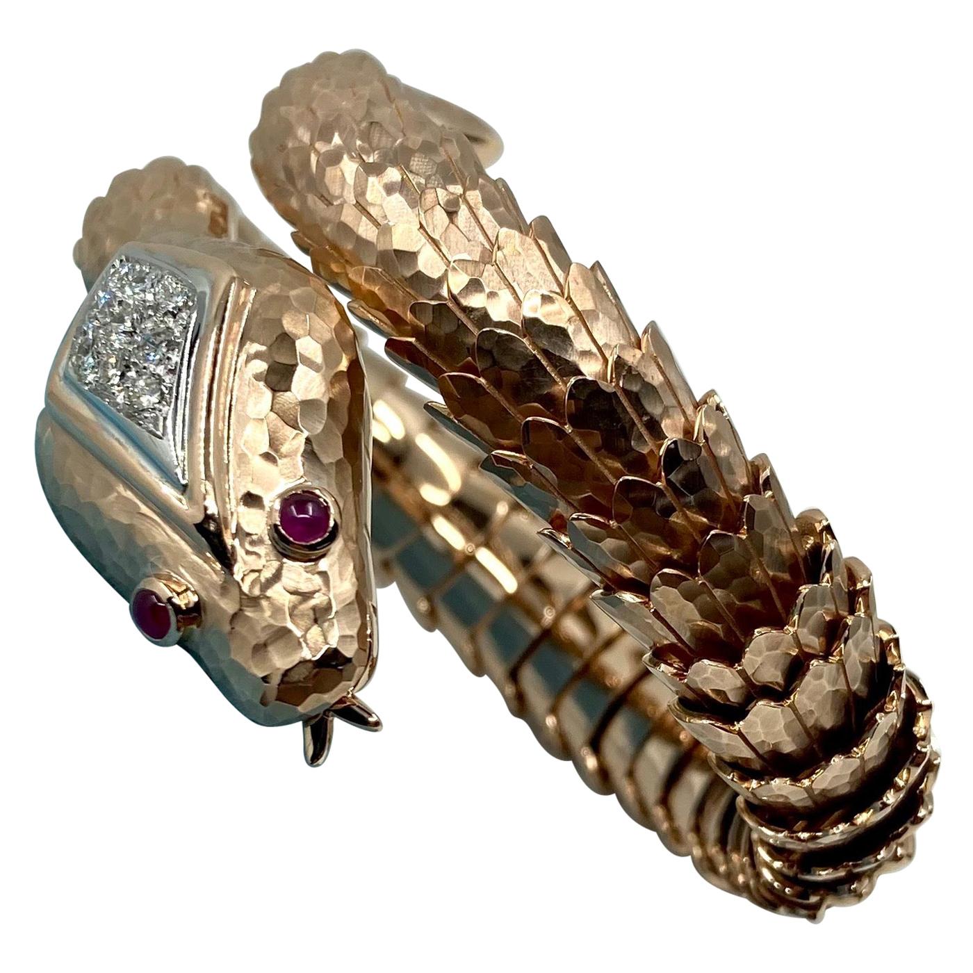 18 Karat Gold Rubies and Diamonds Italian Bracelet For Sale