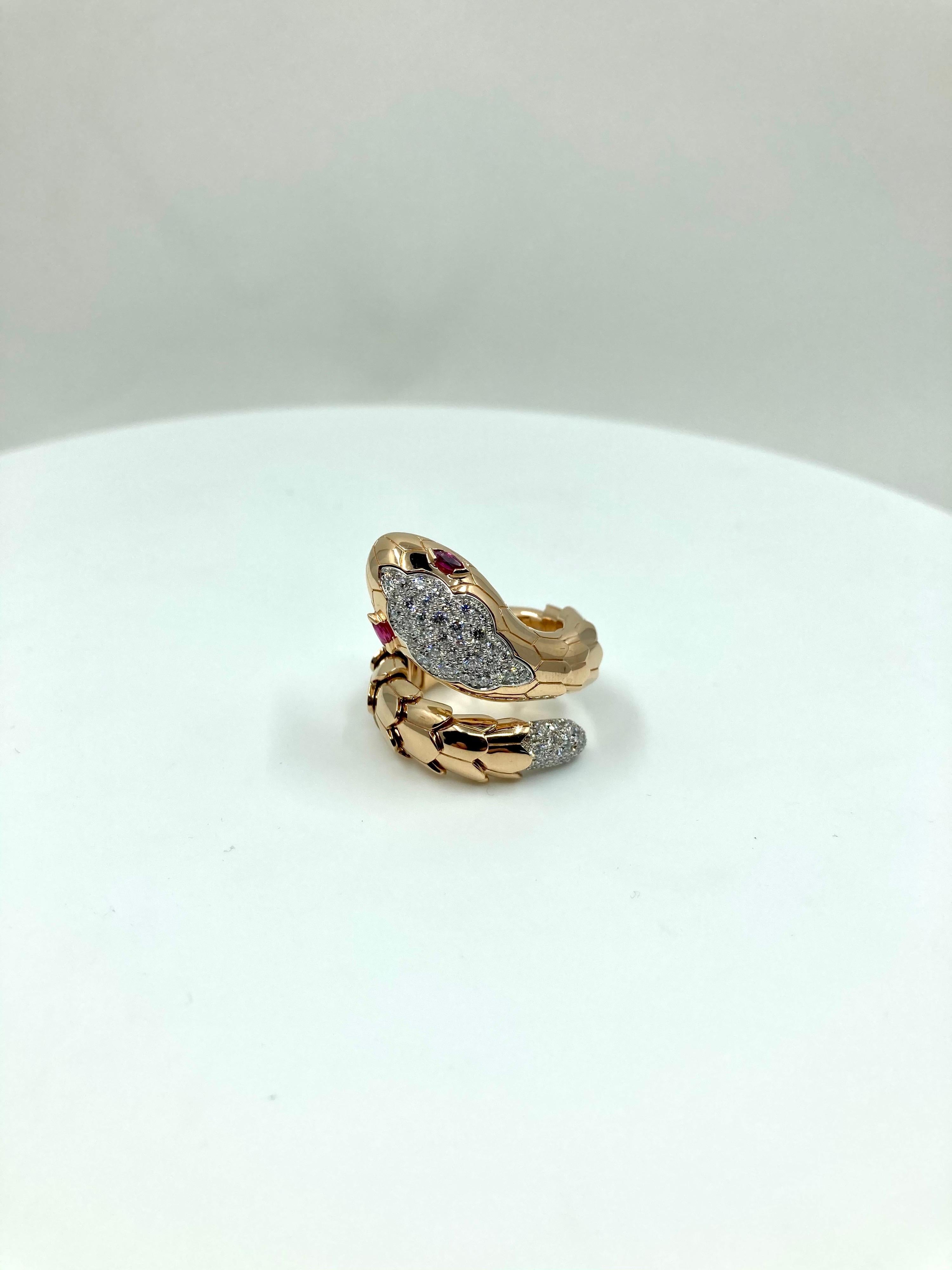Modern 18 Karat Gold Rubies and Diamonds Italian Ring For Sale