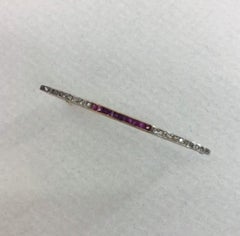 Vintage 18K Gold Ruby and Diamond Safety Pin Brooch, Circa 1910-1930