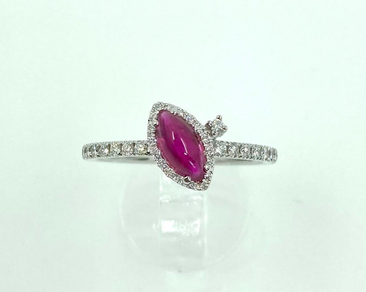 Cabochon 18 Karat Gold Ruby and Diamonds Italian Ring For Sale